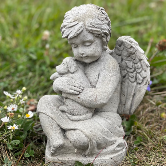 Angel with puppy statue