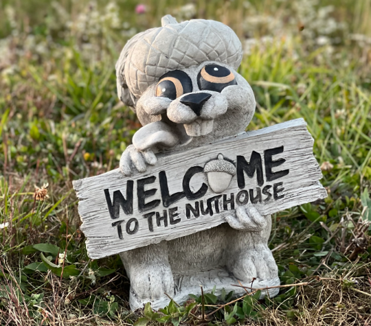 Concrete Squirrel statue Welcome to the Nuthous