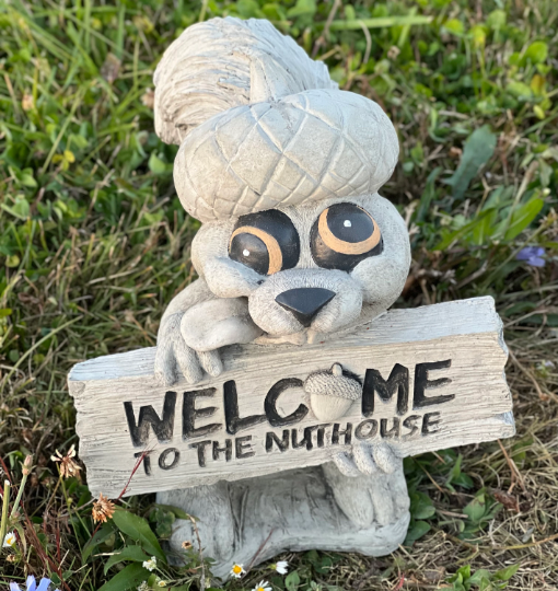 Concrete Squirrel statue Welcome to the Nuthous