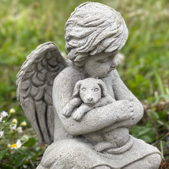 Angel with puppy statue