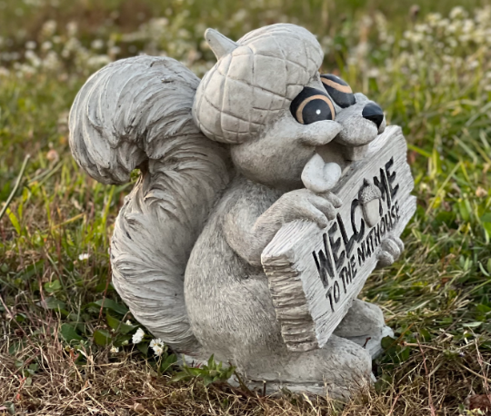 Concrete Squirrel statue Welcome to the Nuthous