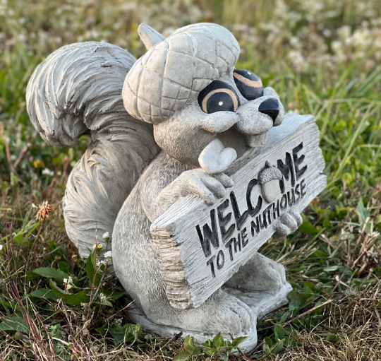 Concrete Squirrel statue Welcome to the Nuthous