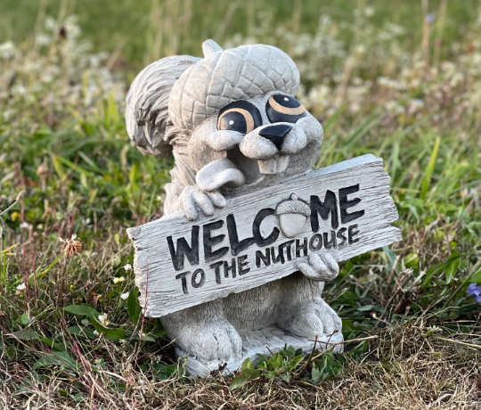 Concrete Squirrel statue Welcome to the Nuthous