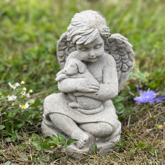 Angel with puppy statue