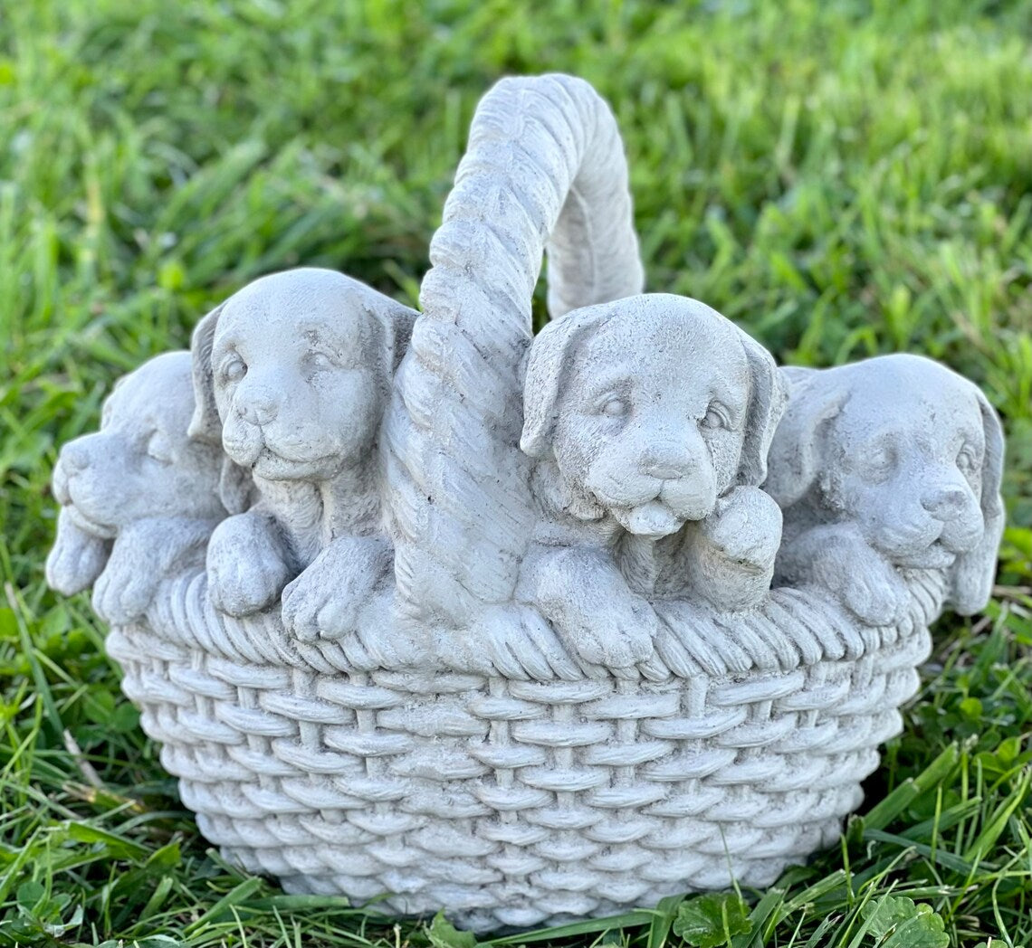Basket with puppies figurine