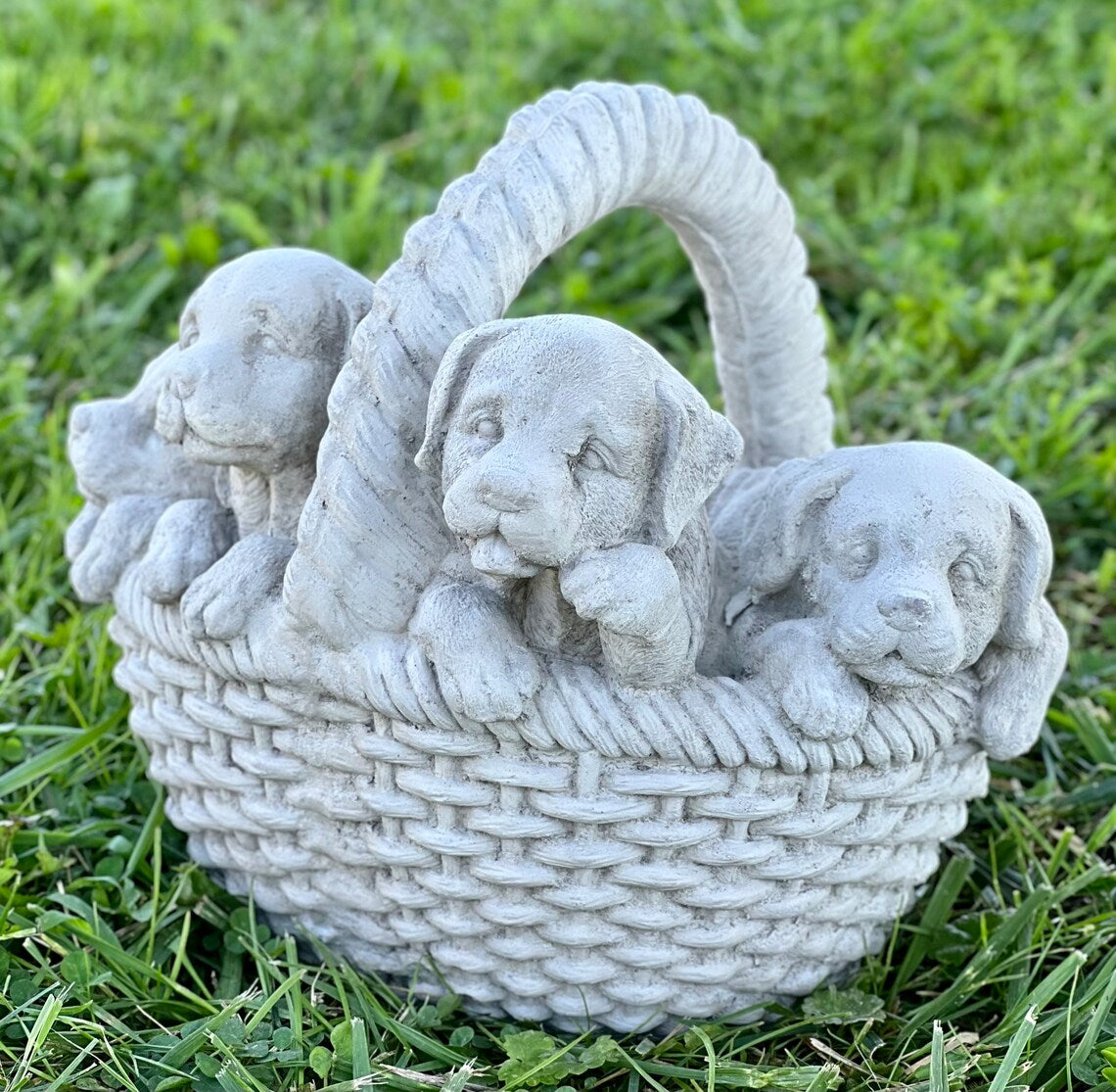 Basket with puppies figurine