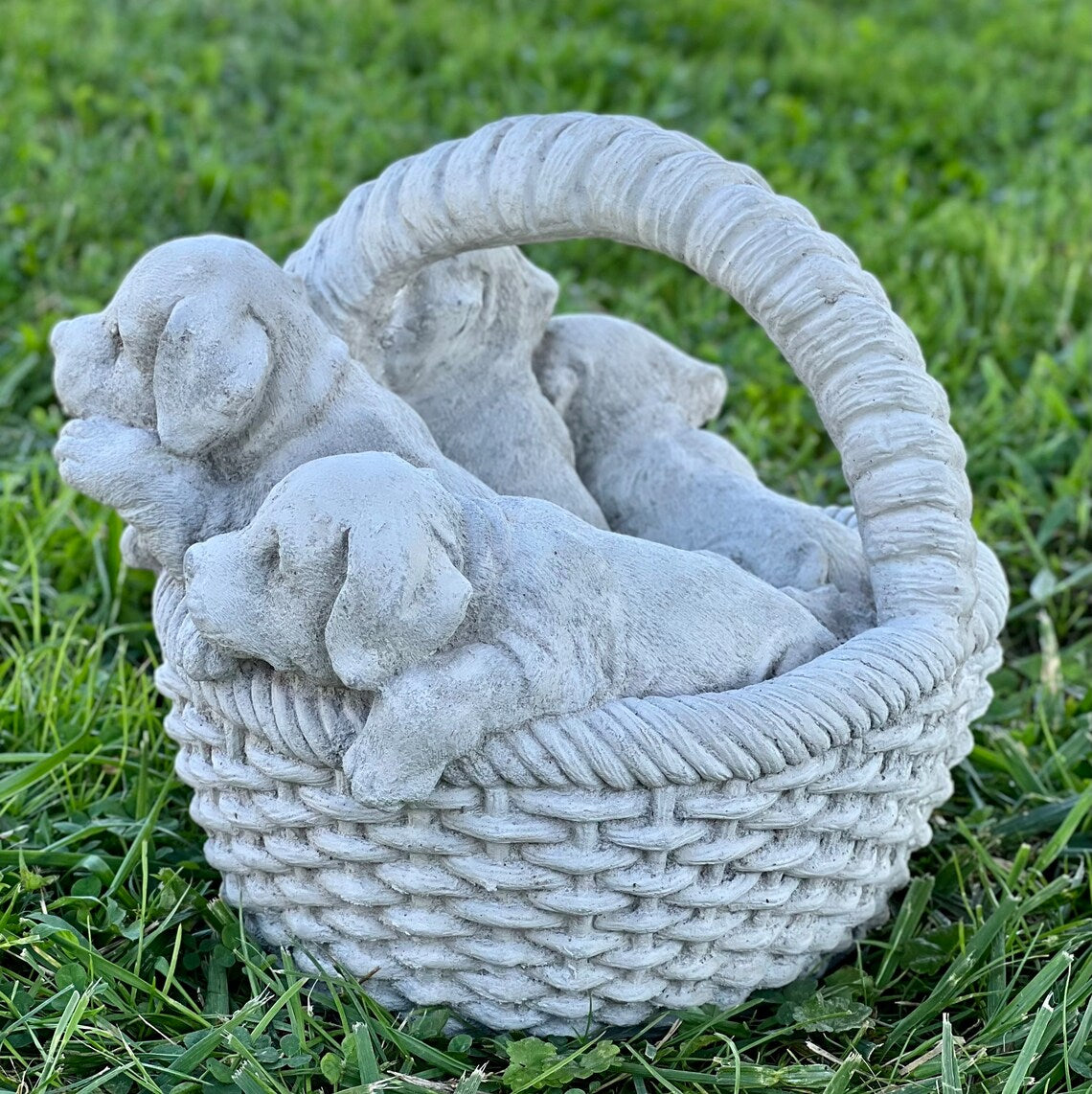 Basket with puppies figurine