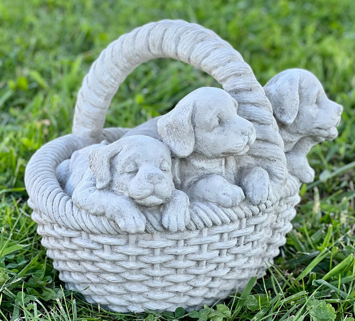 Basket with puppies figurine