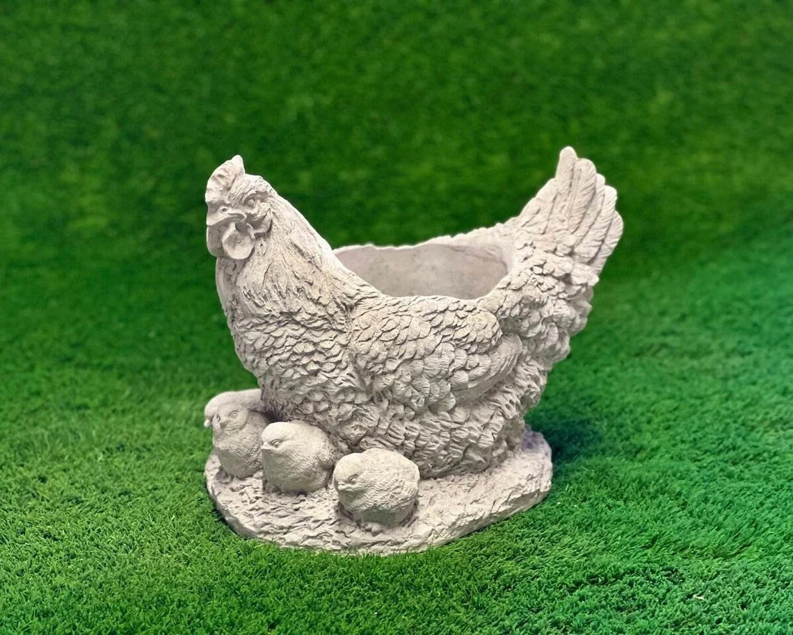 Chicken with chicks flower pot figure
