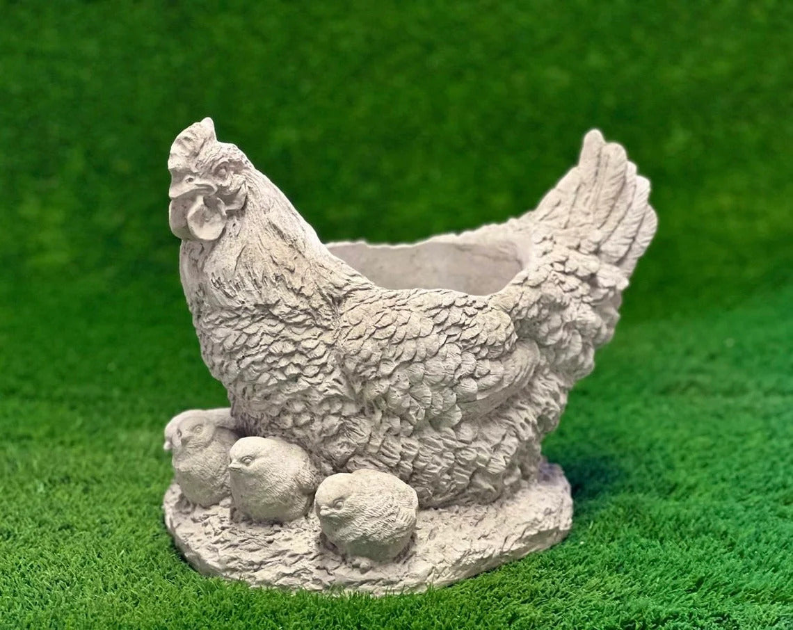 Chicken with chicks flower pot figure