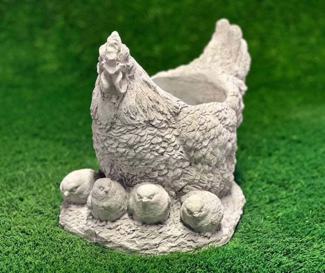Chicken with chicks flower pot figure