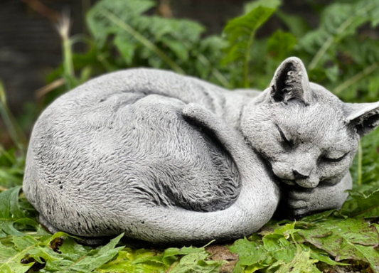 Concrete sleeping cat figurine