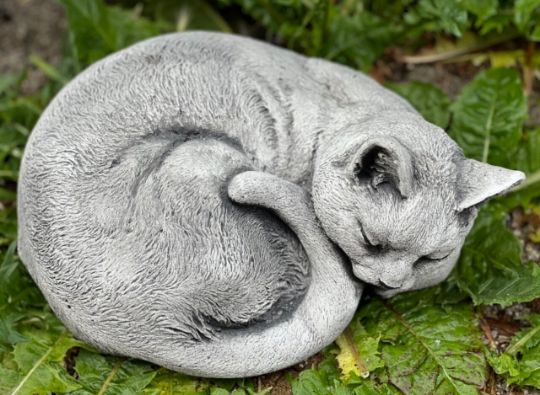 Concrete sleeping cat figurine