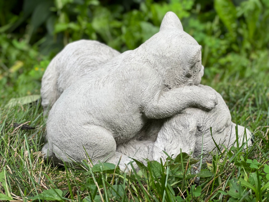 Sleeping cat and dog statue