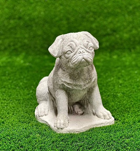 Sitting puppy pug concrete memorial