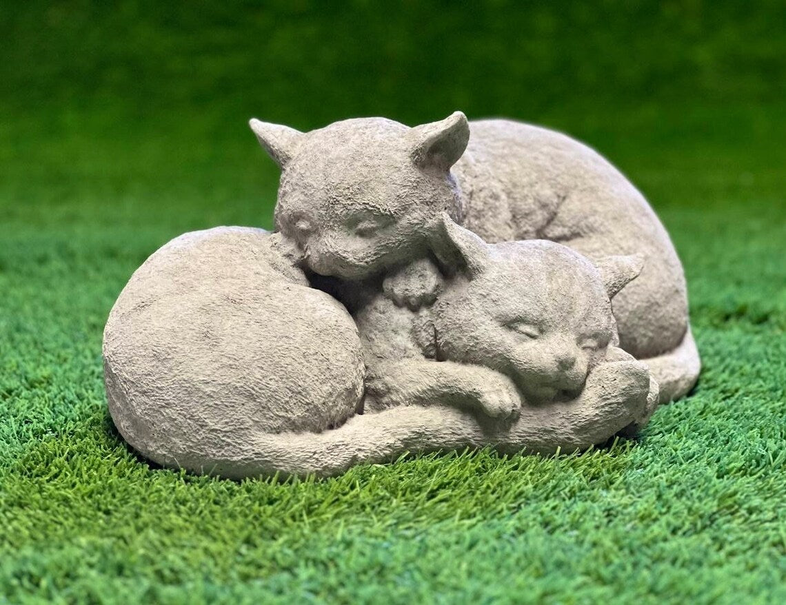 Sleeping feline cat friends statue