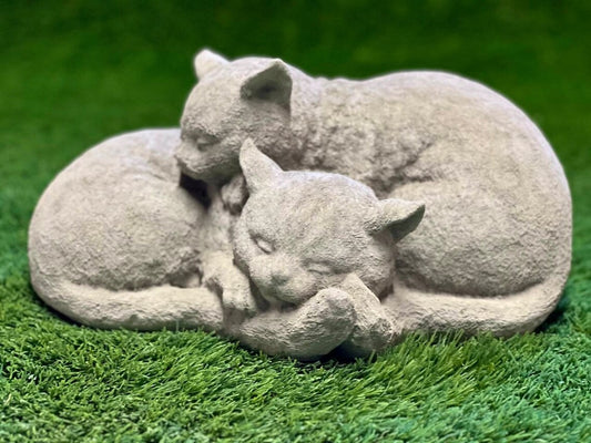 Sleeping feline cat friends statue